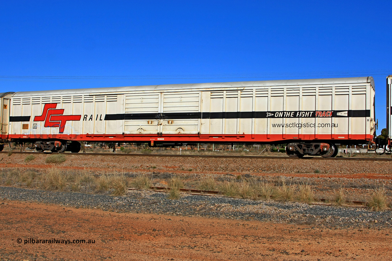 100603 9022
Parkeston, SCT train 3MP9, ABSY type covered van ABSY 2501, originally built by Mechanical Handling Ltd SA in 1972 for Commonwealth Railways as VFX type recoded to ABFX and then RBFX before being converted from ABFY by Gemco WA to ABSY type in 2004/05.
Keywords: ABSY-type;ABSY2501;Mechanical-Handling-Ltd-SA;VFX-type;ABFX-type;RBFX-type;ABFY-type;