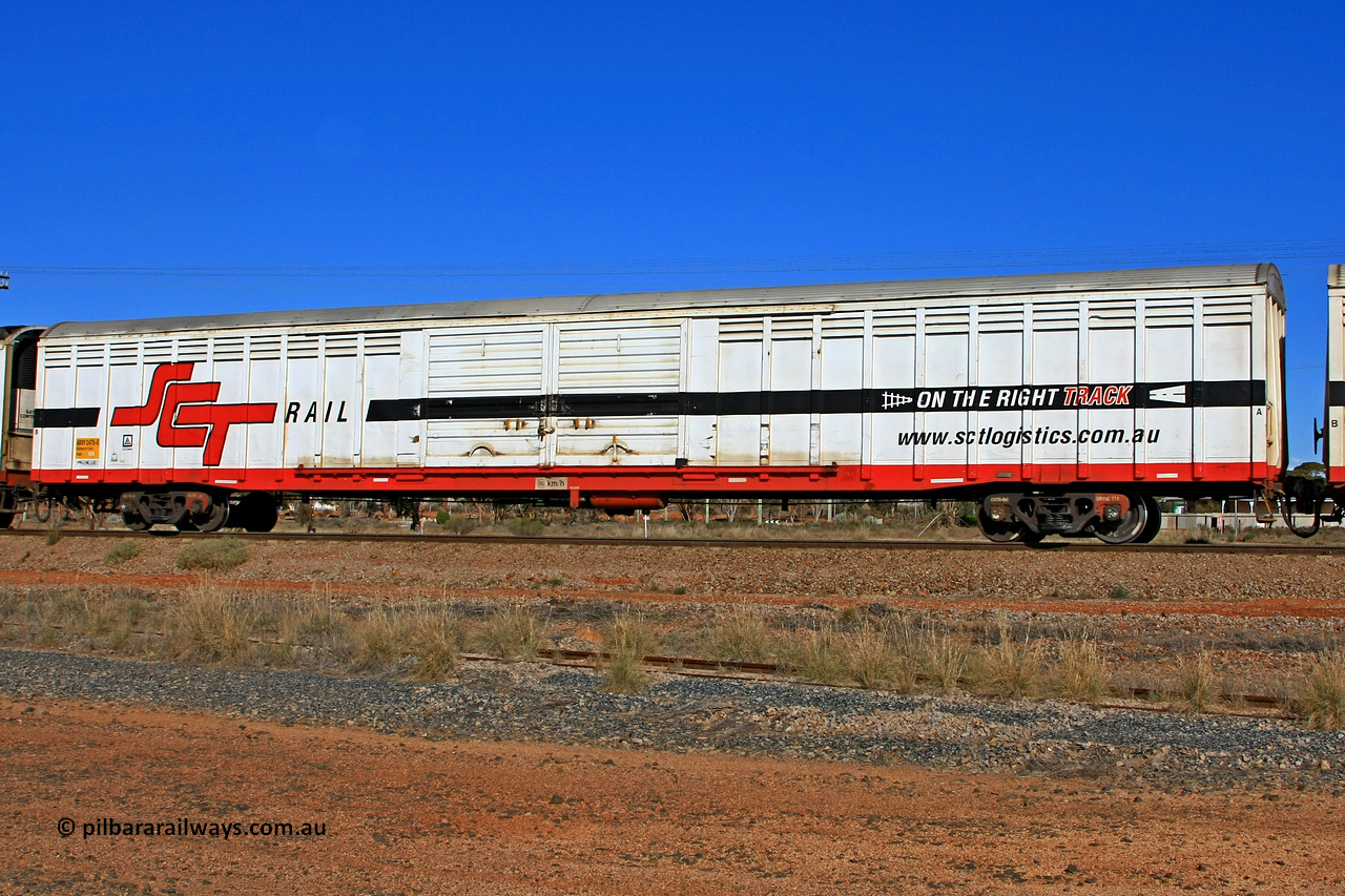 100603 9027
Parkeston, SCT train 3MP9, ABSY type covered van ABSY 2475, originally built by Mechanical Handling Ltd SA in 1972 for Commonwealth Railways as VFX type recoded to ABFX and then RBFX before being converted from ABFY by Gemco WA to ABSY type in 2004/05.
Keywords: ABSY-type;ABSY2475;Mechanical-Handling-Ltd-SA;VFX-type;ABFX-type;RBFX-type;ABFY-type;