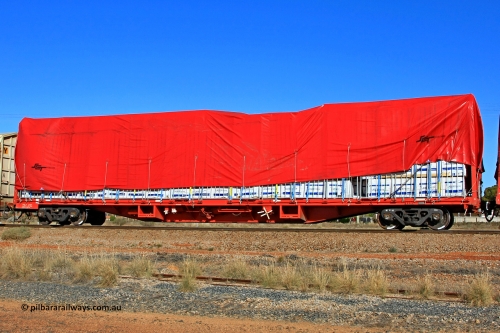 100603 8981
Parkeston, SCT train 3MP9, PQCY type waggon PQCY 979 fitted with bulkheads for tarped loading. Originally built by Victorian Railways Ballarat Nth Workshops as a VQCX type container waggon in a batch of seventy five in June 1980. Loaded with timber products.
Keywords: PQCY-type;PQCY979;Victorian-Railways-Ballarat-Nth-WS;VQCX-type;