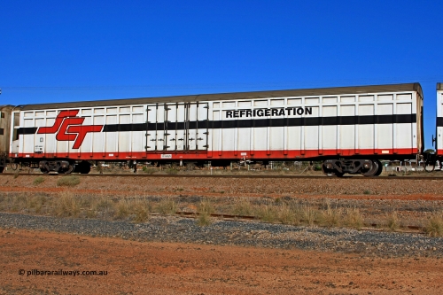 100603 9029
Parkeston, SCT train 3MP9, ARBY type ARBY 4444 refrigerated van, originally built by Comeng WA in 1977 as a VFX type covered van for Commonwealth Railways, recoded to ABFX and converted from ABFY by Gemco WA in 2004/05 to ARBY.
Keywords: ABSY-type;ABSY4444;Comeng-WA;VFX-type;ABFX-type;