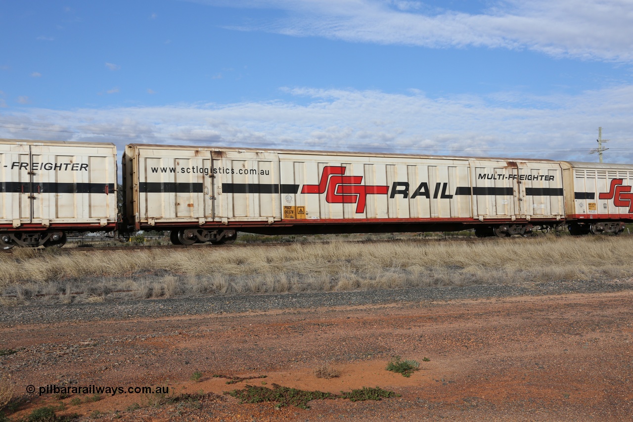 130710 1031
Parkeston, SCT train 3PG1, PBGY type covered van PBGY 0037 Multi-Freighter, one of eighty two waggons built by Queensland Rail Redbank Workshops in 2005.
Keywords: PBGY-type;PBGY0037;Qld-Rail-Redbank-WS;