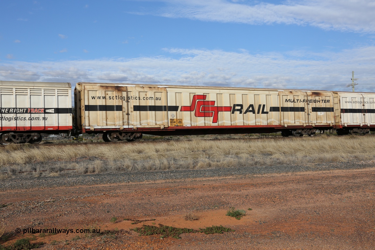 130710 1033
Parkeston, SCT train 3PG1, PBGY type covered van PBGY 0054 Multi-Freighter, one of eighty two waggons built by Queensland Rail Redbank Workshops in 2005.
Keywords: PBGY-type;PBGY0054;Qld-Rail-Redbank-WS;