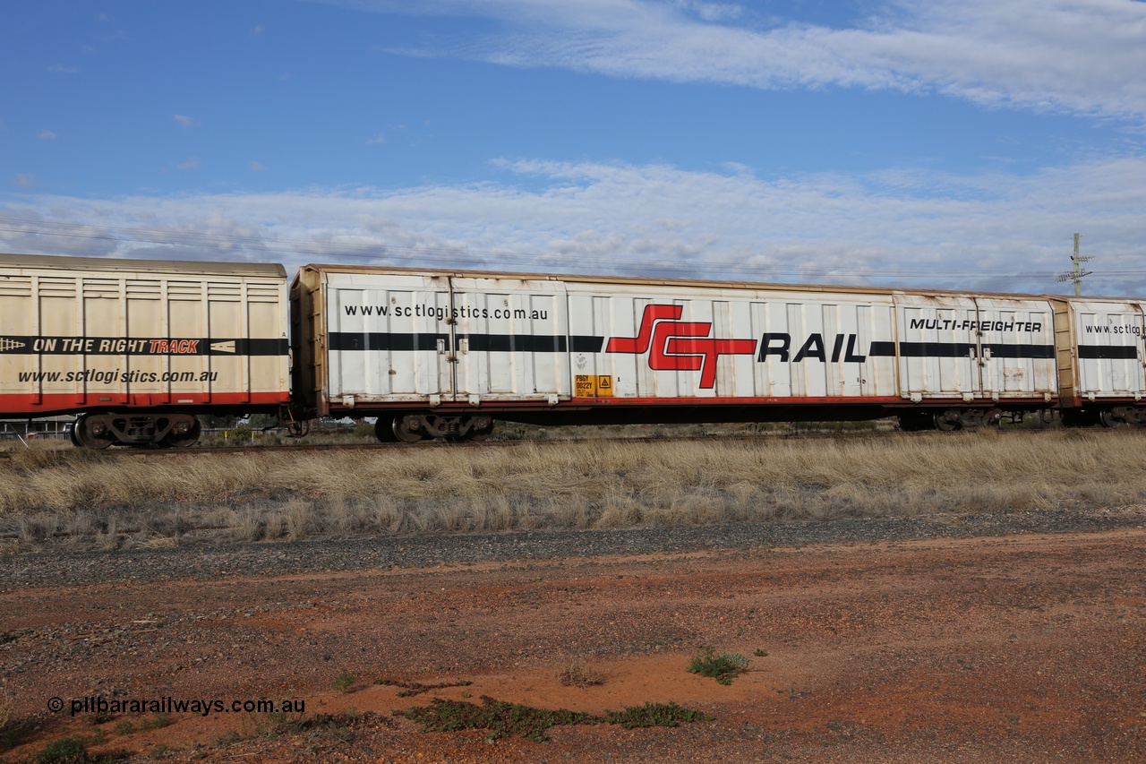 130710 1037
Parkeston, SCT train 3PG1, PBGY type covered van PBGY 0022 Multi-Freighter, one of eighty two waggons built by Queensland Rail Redbank Workshops in 2005.
Keywords: PBGY-type;PBGY0022;Qld-Rail-Redbank-WS;