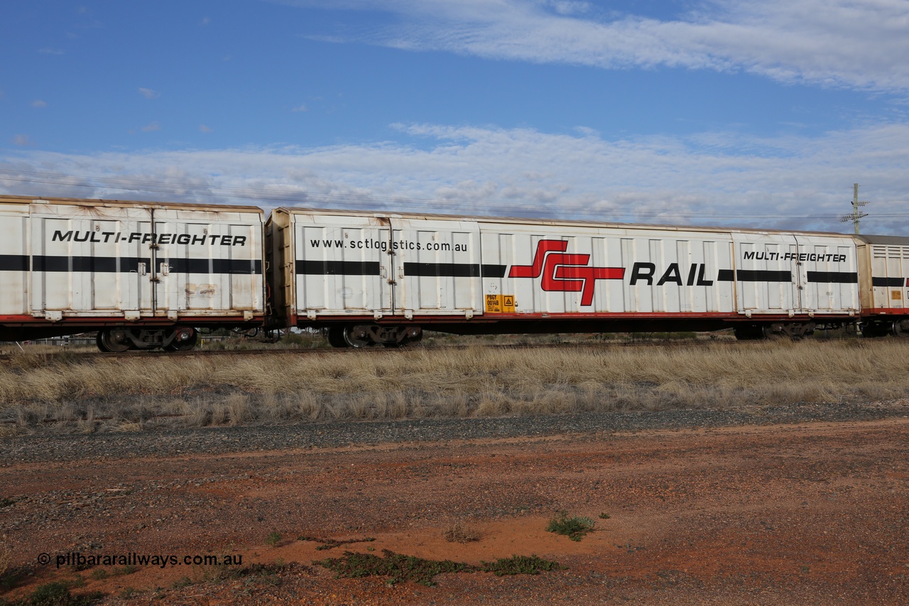 130710 1038
Parkeston, SCT train 3PG1, PBGY type covered van PBGY 0014 Multi-Freighter, one of eighty two waggons built by Queensland Rail Redbank Workshops in 2005.
Keywords: PBGY-type;PBGY0014;Qld-Rail-Redbank-WS;