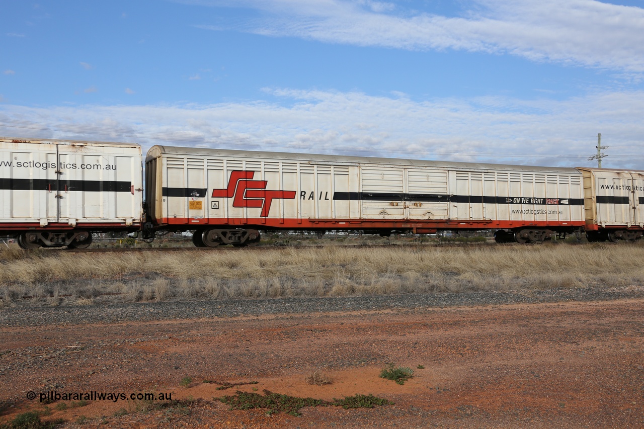 130710 1053
Parkeston, SCT train 3PG1, ABSY type ABSY 2501 covered van, originally built by Mechanical Handling Ltd SA in 1972 for Commonwealth Railways as VFX type recoded to ABFX and then RBFX before being converted from ABFY by Gemco WA to ABSY type in 2004/05.
Keywords: ABSY-type;ABSY2501;Mechanical-Handling-Ltd-SA;VFX-type;ABFX-type;RBFX-type;ABFY-type;