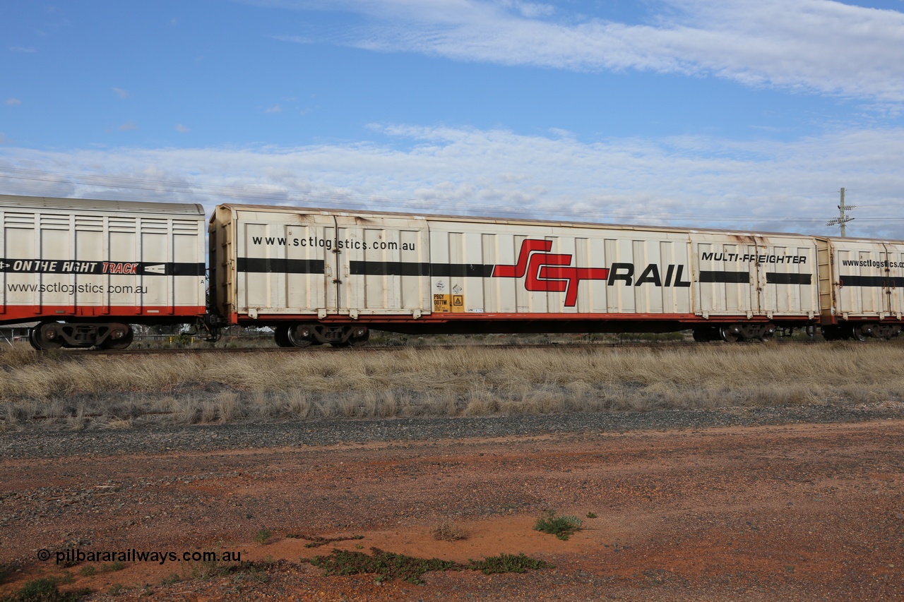 130710 1054
Parkeston, SCT train 3PG1, PBGY type covered van PBGY 0071 Multi-Freighter, one of eighty two waggons built by Queensland Rail Redbank Workshops in 2005.
Keywords: PBGY-type;PBGY0071;Qld-Rail-Redbank-WS;