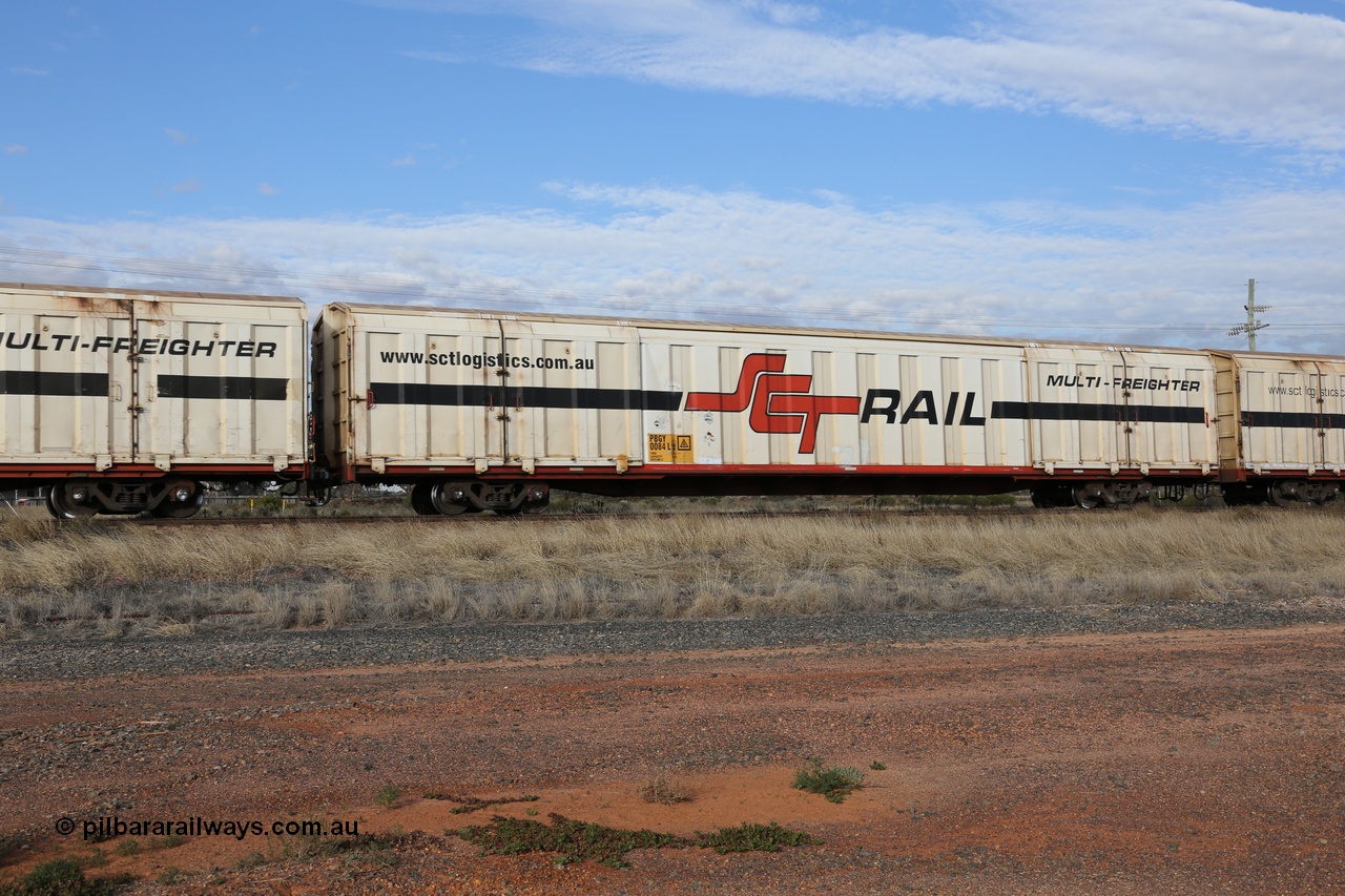 130710 1055
Parkeston, SCT train 3PG1, PBGY type covered van PBGY 0084 Multi-Freighter, one of eighty waggons from the second order built by Gemco WA for SCT.
Keywords: PBGY-type;PBGY0084;Gemco-WA;