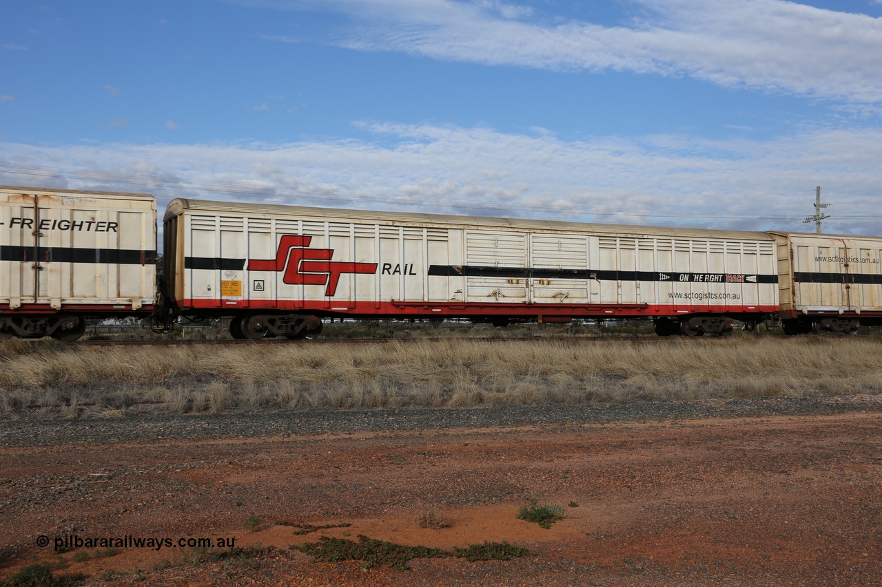 130710 1057
Parkeston, SCT train 3PG1, ABSY type ABSY 2456 covered van, originally built by Mechanical Handling Ltd SA in 1971 for Commonwealth Railways as VFX type recoded to ABFX and then RBFX to SCT as ABFY before being converted by Gemco WA to ABSY type in 2004/05.
Keywords: ABSY-type;ABSY2456;Mechanical-Handling-Ltd-SA;VFX-type;ABFX-type;RBFX-type;ABFY-type;