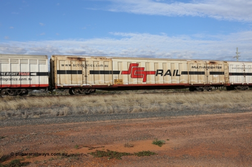 130710 1033
Parkeston, SCT train 3PG1, PBGY type covered van PBGY 0054 Multi-Freighter, one of eighty two waggons built by Queensland Rail Redbank Workshops in 2005.
Keywords: PBGY-type;PBGY0054;Qld-Rail-Redbank-WS;
