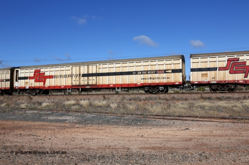 160522 2276
Parkeston, SCT train 6MP9 operating from Melbourne to Perth, ARBY type ARBY 2686 refrigerated van, originally built by Comeng NSW in 1973 as a VFX type covered van for Commonwealth Railways, recoded to ABFX, ABGY and finally converted from ABFY by Gemco WA in 2004/05 to ARBY.
Keywords: ARBY-type;ARBY2686;Comeng-NSW;VFX-type;