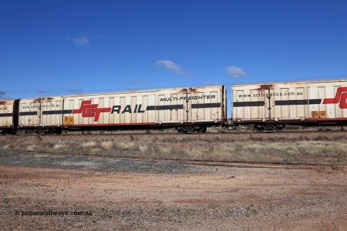 160522 2285
Parkeston, SCT train 6MP9 operating from Melbourne to Perth, PBGY type covered van PBGY 0004 Multi-Freighter, one of eighty two waggons built by Queensland Rail Redbank Workshops in 2005.
Keywords: PBGY-type;PBGY0004;Qld-Rail-Redbank-WS;