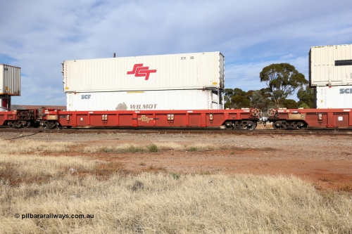 160523 2903
Parkeston, SCT train 7GP1 which operates from Parkes NSW (Goobang Junction) to Perth, PWWY type PWWY 0015 one of forty well waggons built by Bradken NSW for SCT, loaded with a 46' MFRG SCF reefer SCFU 814060 with former owner Wilmot Freeze Haul still visible and a 48' SCT reefer SCTR 303.
Keywords: PWWY-type;PWWY0015;Bradken-NSW;
