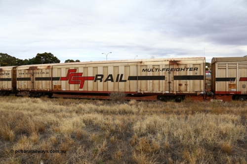 160524 3704
Kalgoorlie, SCT train 2PM9 operating from Perth to Melbourne, PBGY type covered van PBGY 0031 Multi-Freighter, one of eighty two waggons built by Queensland Rail Redbank Workshops in 2005.
Keywords: PBGY-type;PBGY0031;Qld-Rail-Redbank-WS;