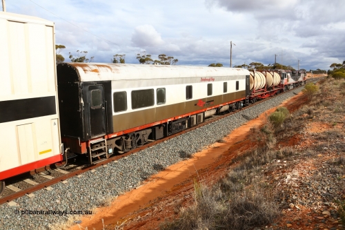 160526 5293
West Kalgoorlie, SCT train 3MP9 operating from Melbourne to Perth, SCT crew accommodation coach PSDS class PSDS 02280 'Peterborough Boys' converted by Gemco WA in 2008 from former Comeng NSW built SDS class sitting car SDS 2280 for the NSWGR.
Keywords: PSDS-type;PSDS02280;Comeng-NSW;SDS-class;