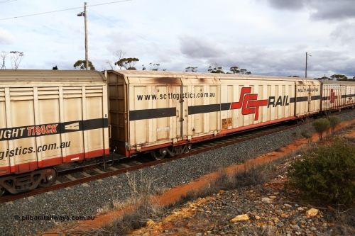 160526 5343
West Kalgoorlie, SCT train 3MP9 operating from Melbourne to Perth, PBGY type covered van PBGY 0073 Multi-Freighter, one of eighty two waggons built by Queensland Rail Redbank Workshops in 2005.
Keywords: PBGY-type;PBGY0073;Qld-Rail-Redbank-WS;