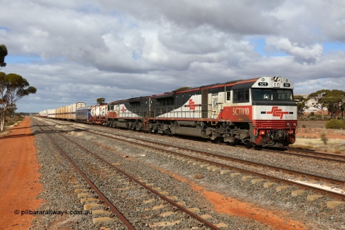 160529 8870
Parkeston, SCT train 6MP9 operating from Melbourne to Perth with 74 waggons for 5382 tonnes and 1786 metres with EDI Downer built EMD model GT46C-ACe unit SCT 010 serial 07-1734 on the point with sister unit SCT 007 as they power through along the mainline.
Keywords: SCT-class;SCT010;EDI-Downer;EMD;GT46C-ACe;07-1734;