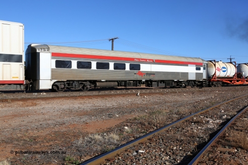 160530 9170
Parkeston, SCT train 7GP1 which operates from Parkes NSW (Goobang Junction) to Perth, SCT crew accommodation coach PDAY 002 'Peter Terence Mason' converted from former Bluebird 250 class power car #260 'Corella' originally built by SAR Islington Workshops in 1959 and seated 56 second class passengers, converted to crew car in 2005.
Keywords: PDAY-type;PDAY002;SAR-Islington-WS;Bluebird;250-type;