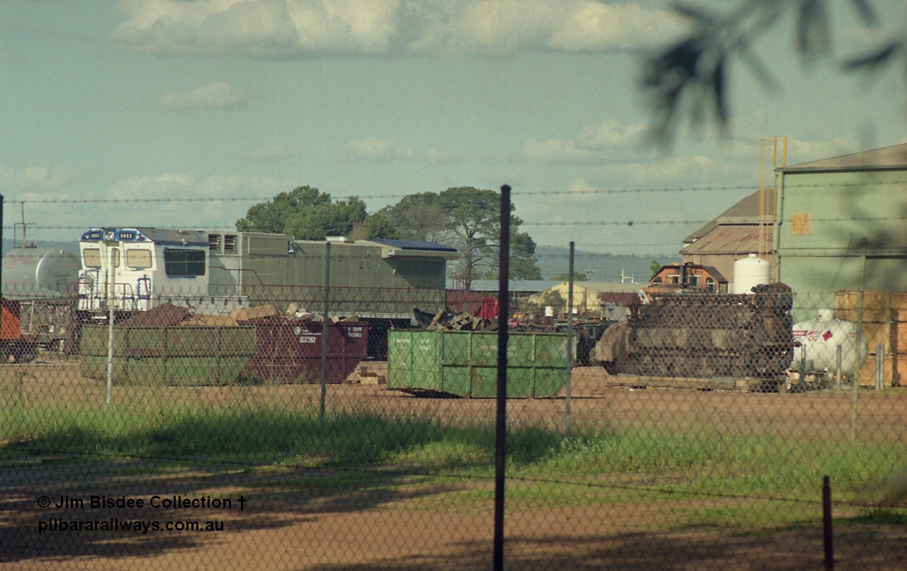 16944
Bassendean, Goninan GE CM40-8M rebuild unit for BHP Iron Ore 5653 'Chiba' serial 8412-10 / 93-144 sits out the back with the shunt loco for company and ALCo 251 engine is in the foreground.
Jim Bisdee photo.
Keywords: 5653;Goninan;GE;CM40-8M;8412-10/93-144;rebuild;AE-Goodwin;ALCo;M636C;5484;G6061-5;