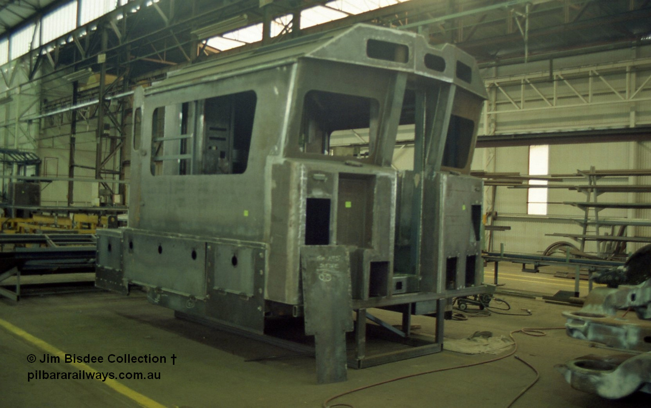 22656
Bassendean, during an Open Day at the Goninan workshops, a new 'Pilbara' cab under construction which will be fitted to a GE CM40-8M. 20th July 1991.
Jim Bisdee photo.
Keywords: Goninan;GE;CM40-8M;