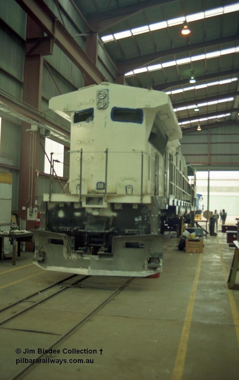 22662
Bassendean, during an Open Day at the Goninan workshops, a GE CM40-8M rebuild under way within the workshops, possibly 5635. 20th July 1991.
Jim Bisdee photo.
Keywords: Goninan;GE;CM40-8M;