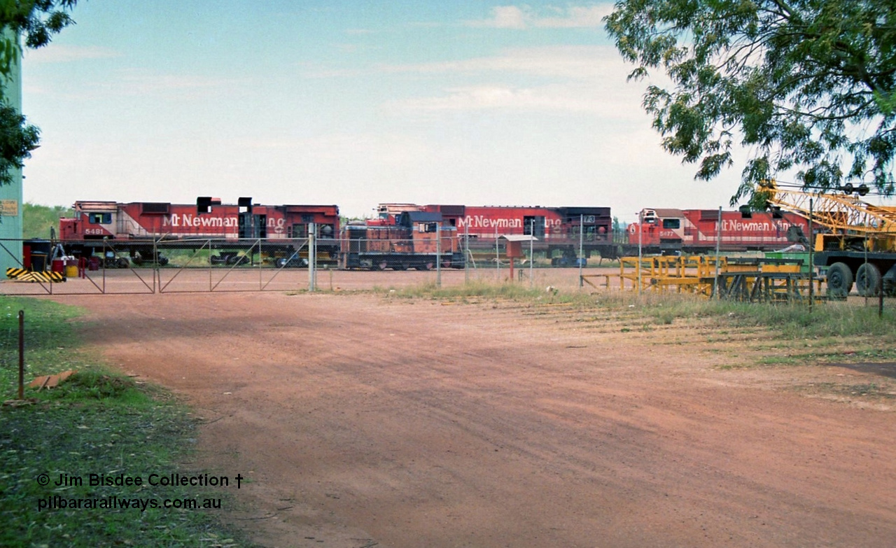23666
Bassendean, Goninan workshops, view of several Mt Newman Mining AE Goodwin built ALCo M636 units, 5481 serial G6061-2, 5473 serial G6047-5 and 5477 serial G6047-9 awaiting rebuilding. December 1992.
Jim Bisdee photo.
Keywords: 5481;AE-Goodwin;ALCo;M636C;G6061-2;