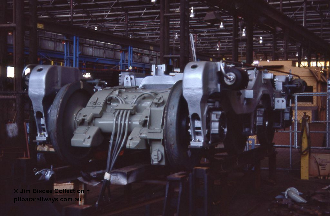 6979 001
Welshpool, Goninan Open Day 27th August, 1988. New bogie and traction motor for the GE CM39-8 units.
Jim Bisdee photo.
