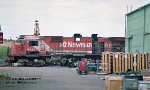 23721
Bassendean, Goninan workshops, Mt Newman Mining AE Goodwin built ALCo M636 unit, 5481 serial G6061-2 awaiting rebuilding into CM40-8M 5650 in July 1993. December 1992.
Jim Bisdee photo.
Keywords: 5481;AE-Goodwin;ALCo;M636C;G6061-2;
