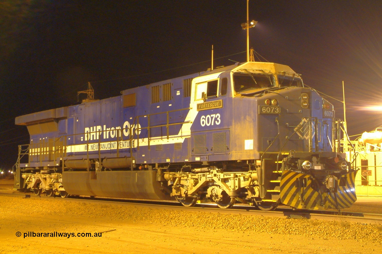 040817 011002r
Nelson Point, Wheel Lathe, BHP GE AC6000 unit 6073 'Fortescue' serial 51065 wait collection following a wheel turn. 17th August 2004.
Keywords: 6073;GE;AC6000;51065;