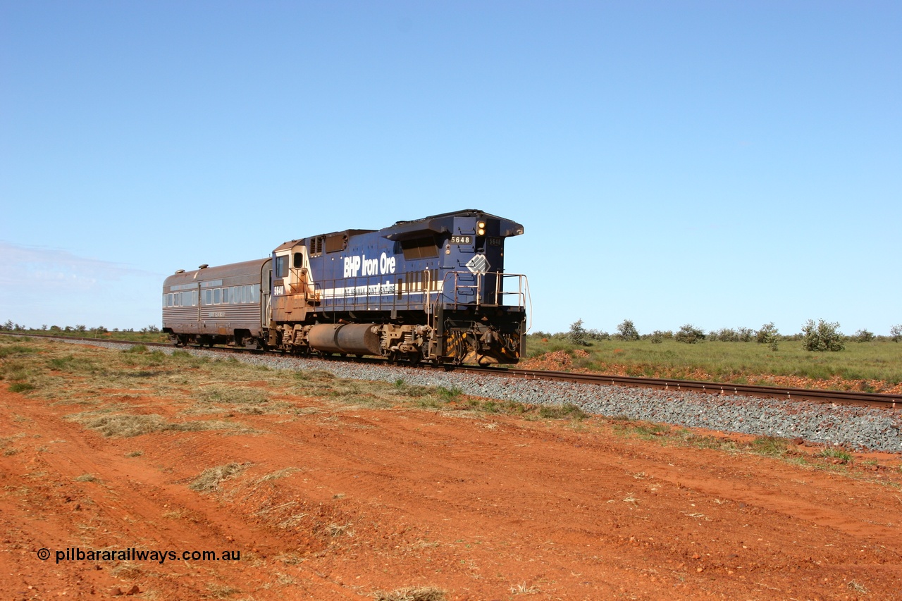 050625 3779
De Grey at the 54 km on the GML sees BHP Goninan GE rebuilt model CM40-8M unit 5648 'Kwangyang Bay' serial 8412-06 / 93-139 long end leading the Sundowner on its way back to Hedland 25th June 2005.
Keywords: 5648;Goninan;GE;CM40-8M;8412-06/93-139;rebuild;AE-Goodwin;ALCo;M636C;5477;G6047-9;