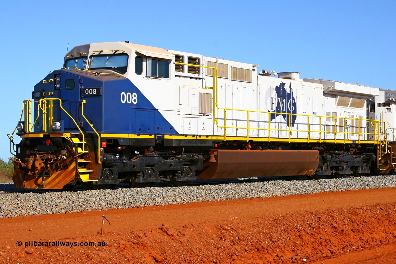 080120 1491r
Rowley Yard, FMG's General Electric built Dash 9-44CW DC locomotive 008 serial 58185. These units were some of the last of this model built by GE. 20th January 2008.
Keywords: FMG-008;GE;Dash-9-44CW;58185;