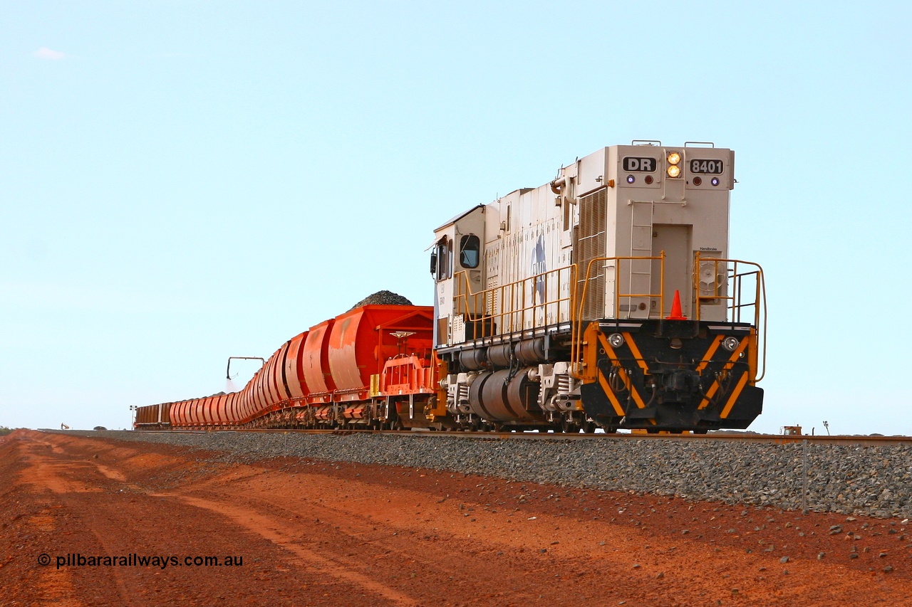 080202 1887r
Barker Siding, Comeng WA ALCo rebuild C636R model DR 8401 'Jean' serial WA143-1 is ex Robe River 9426 and was originally ALCo C636 serial 3499-03 of 1968 for Pennsylvania Railroad (USA) #6332, waters the ballast rake prior to departing south. 2nd February 2008.
Keywords: DR-class;DR8401;Comeng-WA;C636R;WA143-1;9426;rebuild;ALCo;Schenectady-NY;C636;Conrail;6782;3499-3;