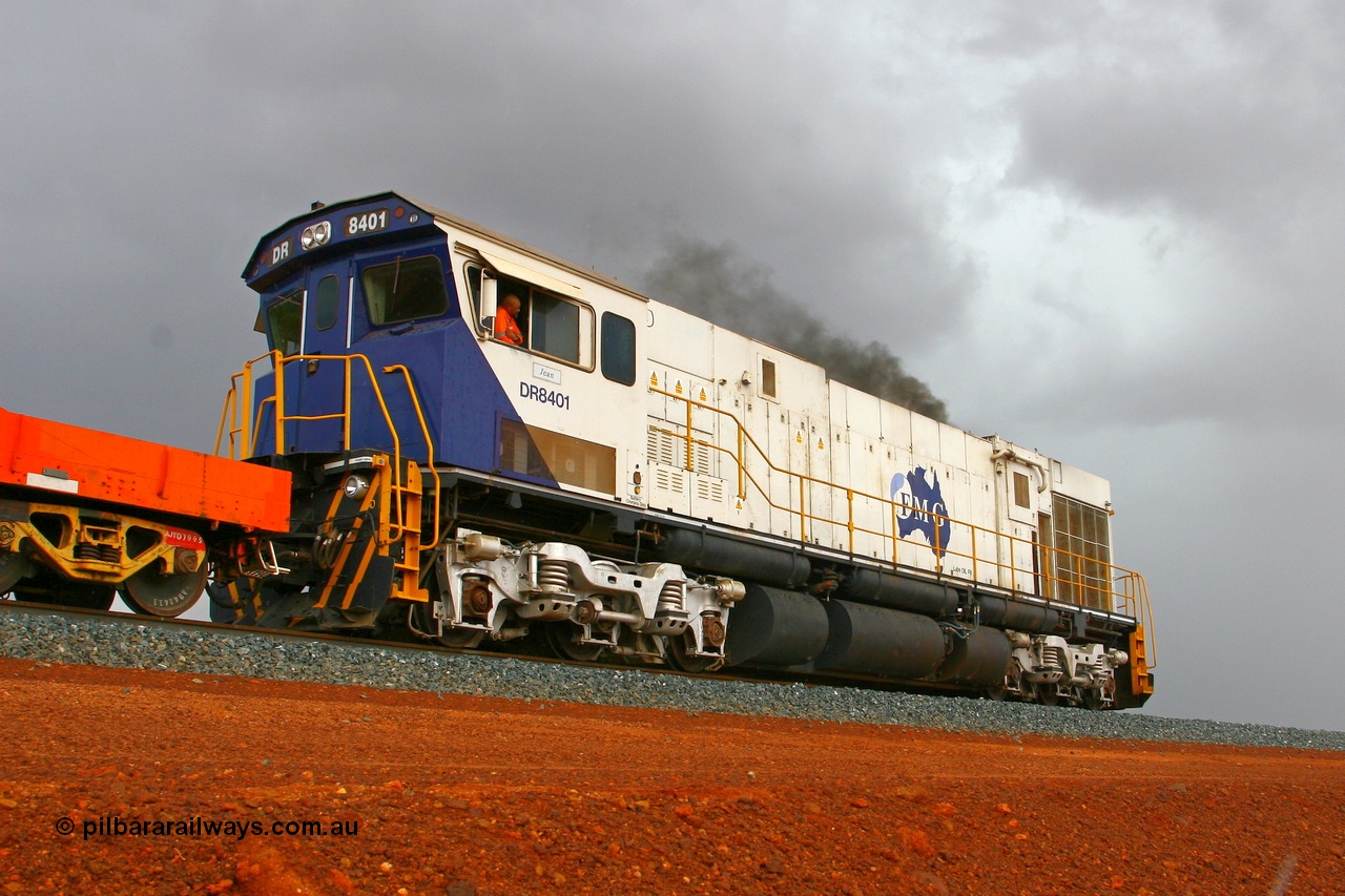 080202 1899r
Barker Siding, Comeng WA ALCo rebuild C636R model DR 8401 'Jean' serial WA143-1 is ex Robe River 9426 and was originally ALCo C636 serial 3499-03 of 1968 for Pennsylvania Railroad (USA) #6332, powers away south into a storm as the second driver looks on. 2nd February 2008.
Keywords: DR-class;DR8401;Comeng-WA;C636R;WA143-1;9426;rebuild;ALCo;Schenectady-NY;C636;Conrail;6782;3499-3;