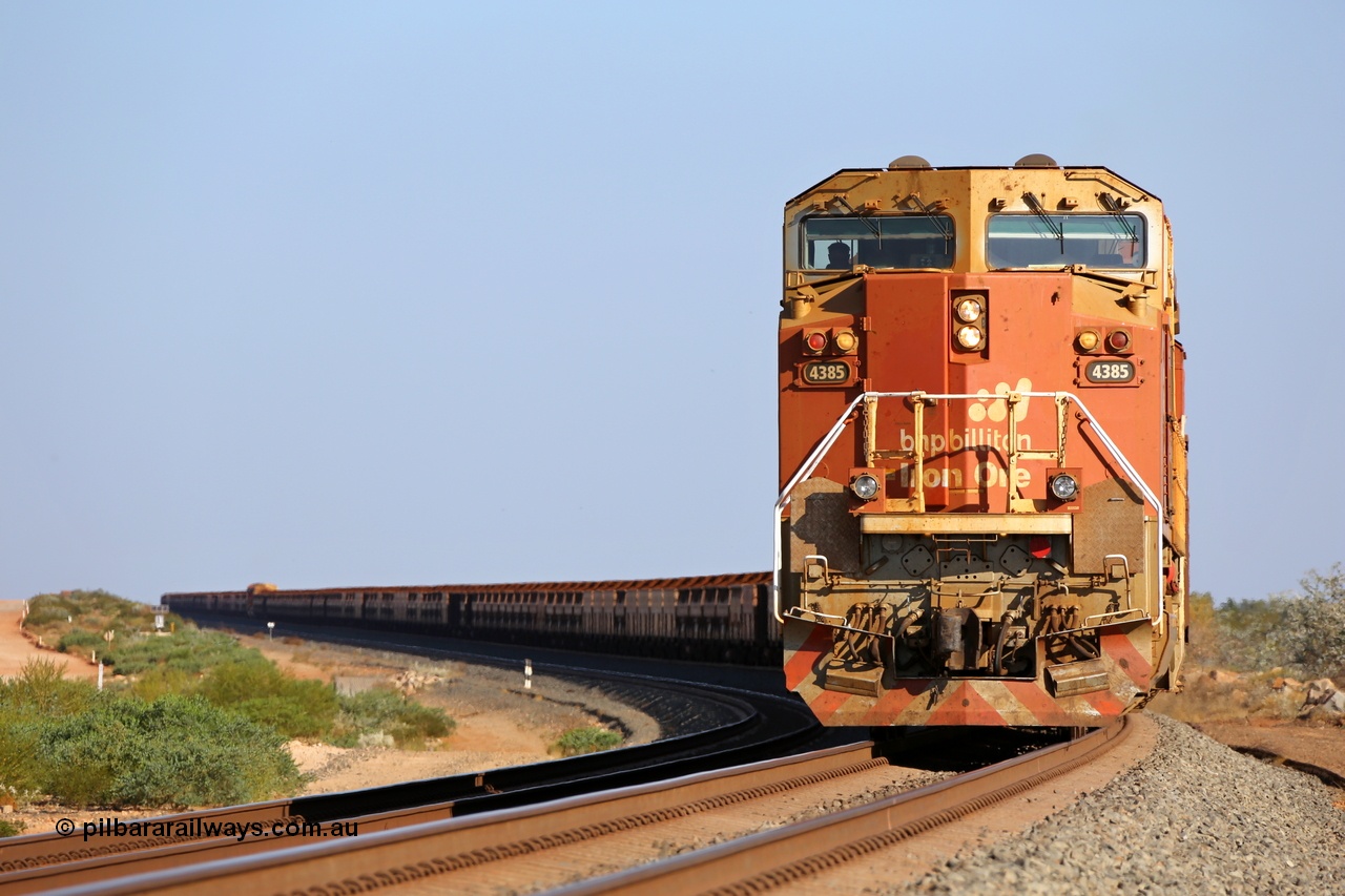 130917 2858r
Tabba Siding, BHP Billiton loaded Yandi train behind Progress Rail Muncie built EMD SD70ACe locomotive 4385 serial 20108424-012 from the seventh order and this order was the first order to be delivered without ladder stirrups on either end. 17th September 2013.
Keywords: 4385;Progress-Rail-Muncie-USA;EMD;SD70ACe;20108424-012;