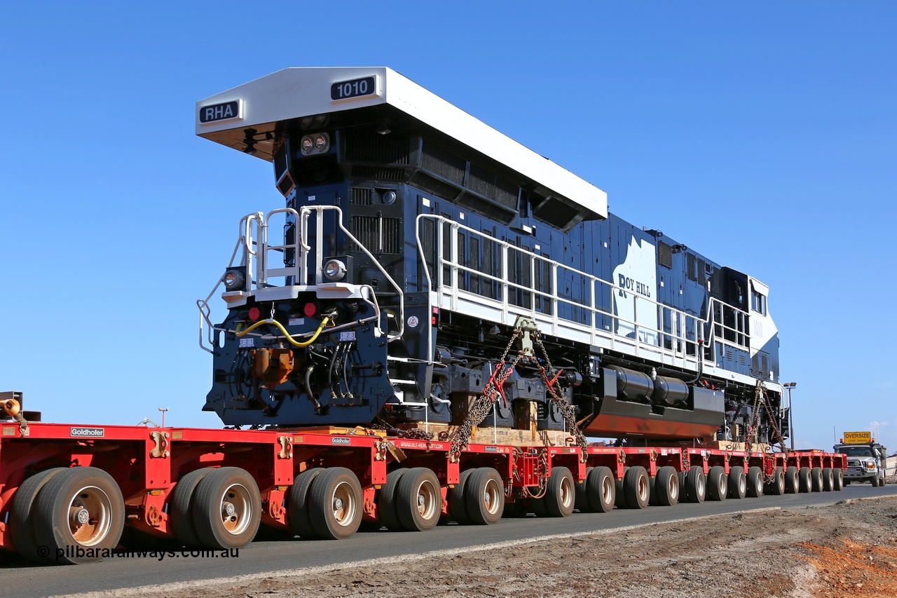 150130 7611
Port Hedland, right hand side rear view of Roy Hill's General Electric built ES44ACi unit RHA 1010 serial 62582, this angle shows the size of the radiator wing section. 29th January, 2015.
Keywords: RHA-class;RHA1010;GE;ES44ACi;62582;