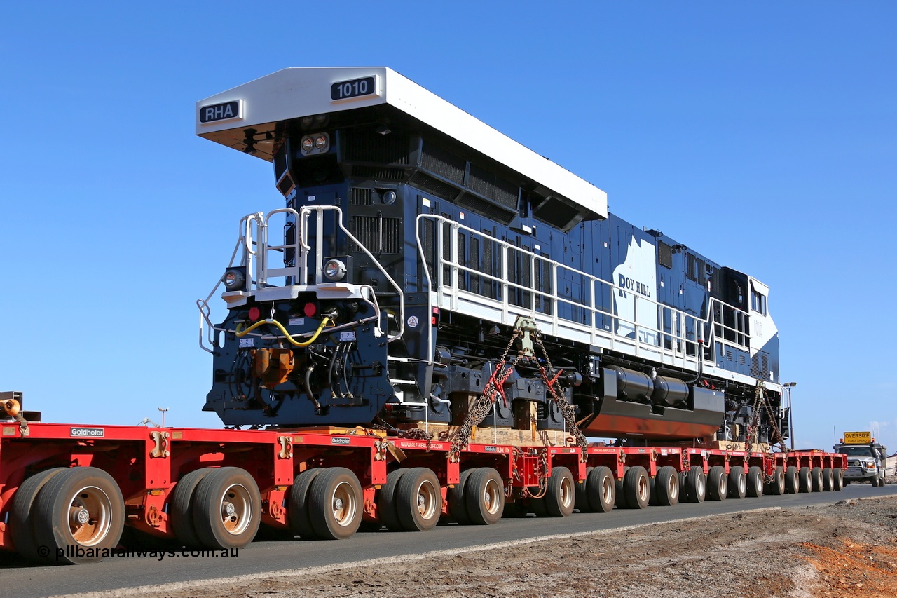 150130 7611
Port Hedland, right hand side rear view of Roy Hill's General Electric built ES44ACi unit RHA 1010 serial 62582, this angle shows the size of the radiator wing section. 29th January, 2015.
Keywords: RHA-class;RHA1010;GE;ES44ACi;62582;