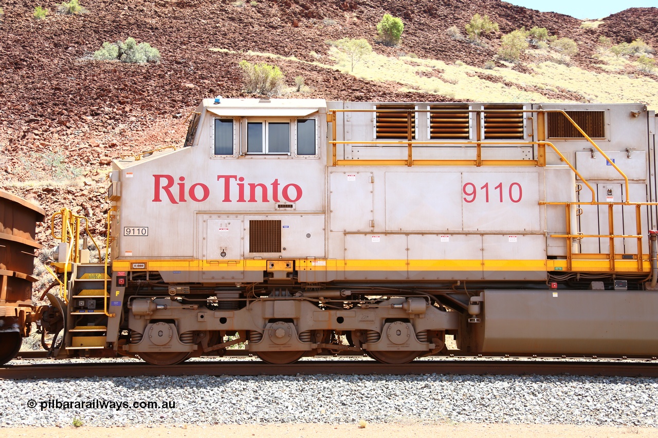 160306 1417
Green Pool, left hand side view of cab of Rio Tinto General Electric built ES44ACi unit 9110 serial 62541. 6th March 2016. [url=https://goo.gl/maps/2nXD6ES9yUU2]View location here[/url].
Keywords: 9110;GE;ES44ACi;62541;