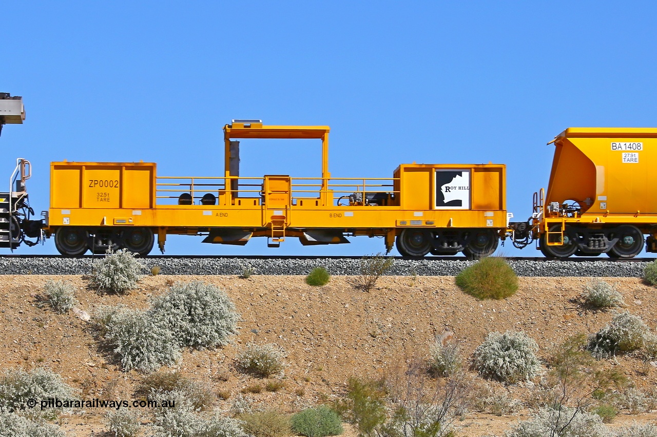 170727 9642r
Roy Hill ballast plough waggon, ZP class ZP 0002, built by China Southern Rail in Zhuzhou China, seen here on the BHP line flyover. 27th July 2017. [url=https://goo.gl/maps/HfzKEUc47Pv]View map here[/url].
Keywords: ZP0002;China-Southern-Rail;