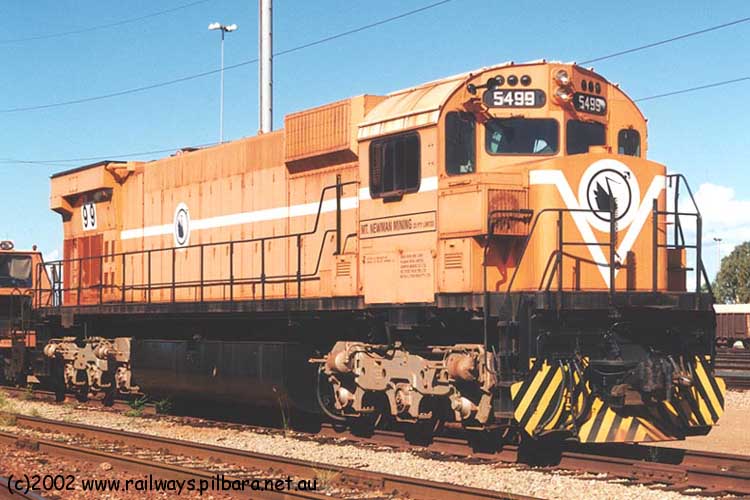 5499
Nelson Point, Mt Newman Mining Comeng NSW built ALCo M636 model locomotive 5499 serial C6096-4 is the last active ALCo on the roster of BHP 22nd April 2000.
Keywords: 5499;Comeng-NSW;ALCo;M636;C6096-4;