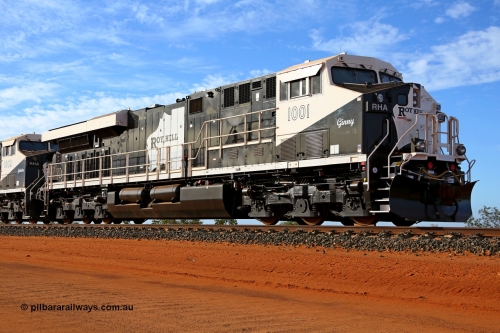 150412 7918r
Boodarie, Roy Hill's General Electric built ES44ACi class leader RHA 1001 serial 62573 and named 'Ginny' after Gina Rinehart's daughter Ginia, leads the rest of the fleet near the Flash Butt Welding Yard. 12th April 2015. [url=https://goo.gl/maps/ZAwaI]View map here[/url].
Keywords: RHA-class;RHA1001;GE;ES44ACi;62573;
