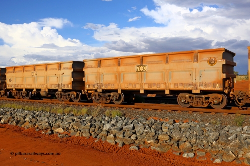 07033-08034 200409 4854
FMG 7033 and 8034 at Boodarie on an empty train, April 9, 2020. More CNR builds but 22.5 tonne tare, 244 waggons numbered 7033 slave and 8034 control, up to 7275 slave and 8276 control built by CNR QRRS Qiqihar Railway Rolling Stock Co. Ltd. in 2013.
Keywords: 7033-8034;CNR-QRRS-Qiqihar-Railway-Rolling-Stock-Co-Ltd;FMG-ore-waggon;