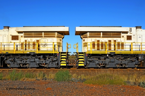 250522 1290
Boodarie, radiator side view of the ACi style radiators fitted to the FMG AC44C6M AC to DC converted locomotives. May 22, 2025. The twenty-eight AC44C6M locos FMG received were all rebuild from former BNSF / GECX 9-44CW 'cores'. A full list can be found here: [url=https://www.pilbararailways.com.au/FMG/roster.php]FMG Roster[/url].
Keywords: Wabtec;GE;AC44C6M;rebuild;Dash-9-44CW;